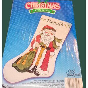 Old Time Santa Counted Cross Stitch Kit #87027 Christmas Stocking 1988 By Good S